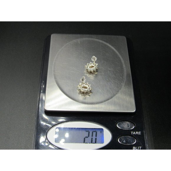 Sterling Silver Cute Halo Design CZ Gemstone Small Stud Earrings - Picture 6 of 6